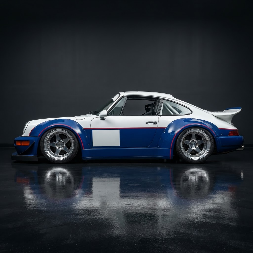 911 993 RWB x Liberty Walk Blue Rocker & Overfender Edge Kit - Side View
