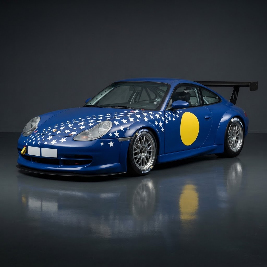 911 GT3 R 996 Daytona No.7 Livery Wrap Kit — Royal Blue with Star Field & Yellow Roundels