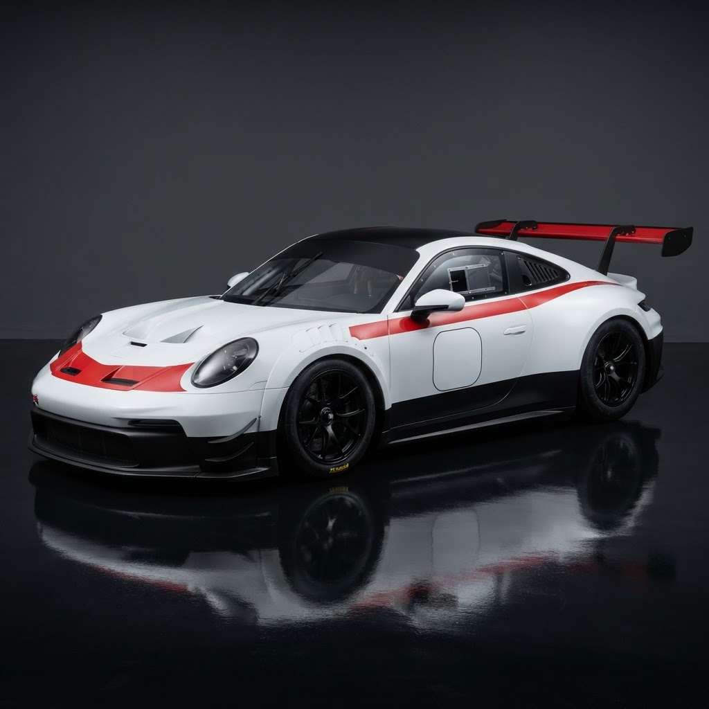 911 GT3 R 992 Rennsport Flacht Design Livery Wrap Kit — White, Red & Black - Side View