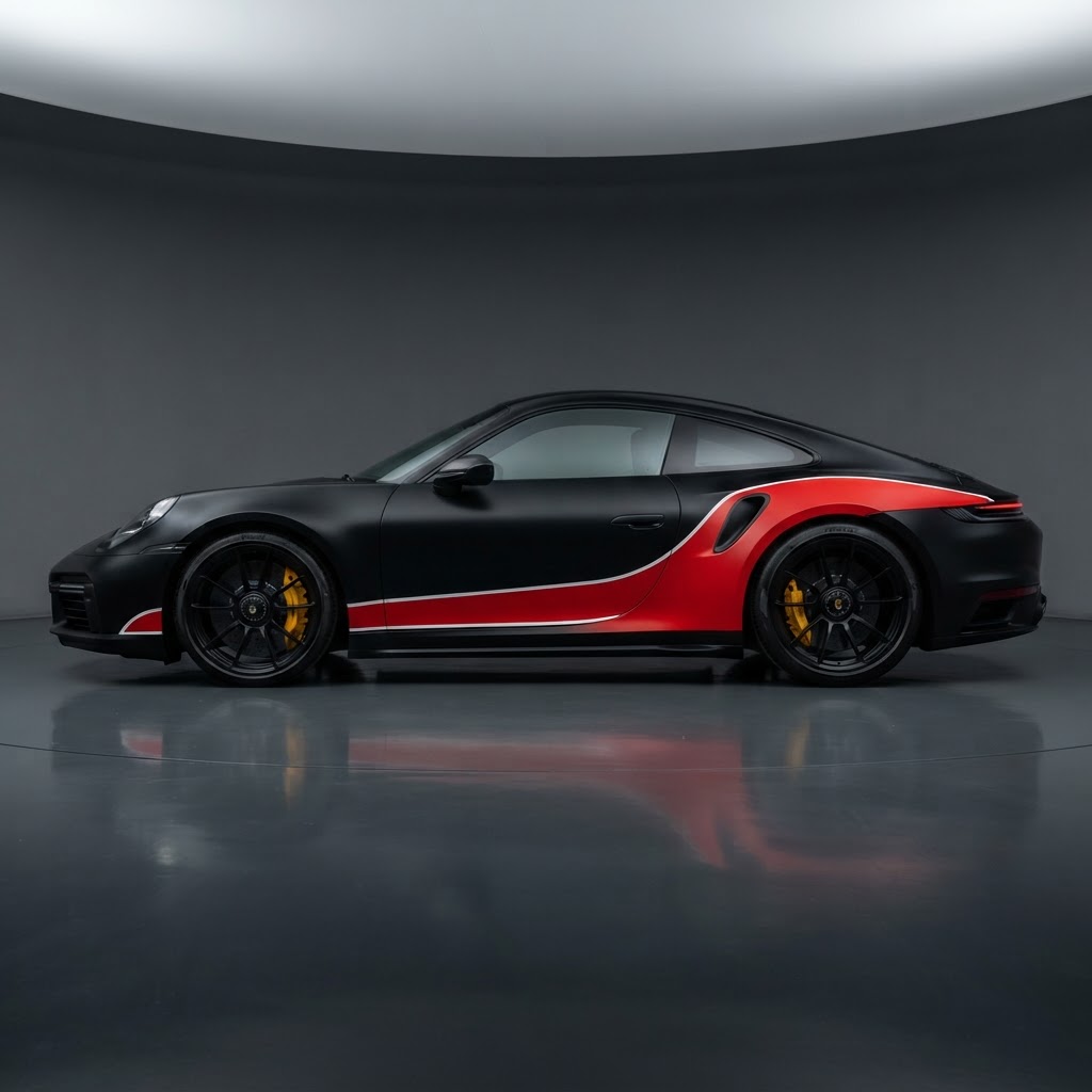 911 Turbo S 992 Safety Car Flank Kit — Sweeping Red Flash & White Pinstripe
