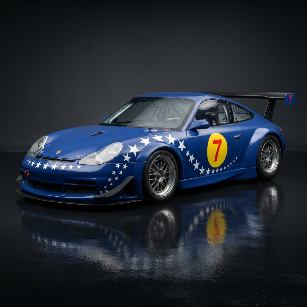 911 GT3 R 996 Daytona No.7 Livery Wrap Kit — Royal Blue with Star Wave & Yellow Roundels