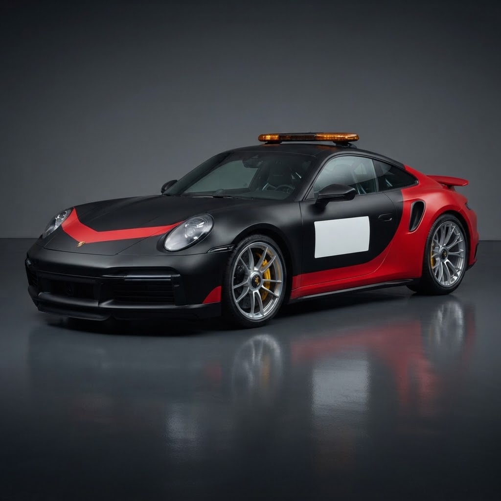 911 Turbo S 992 WEC Safety Car Livery Wrap Kit — Matte Black & Red with White Pinstripe