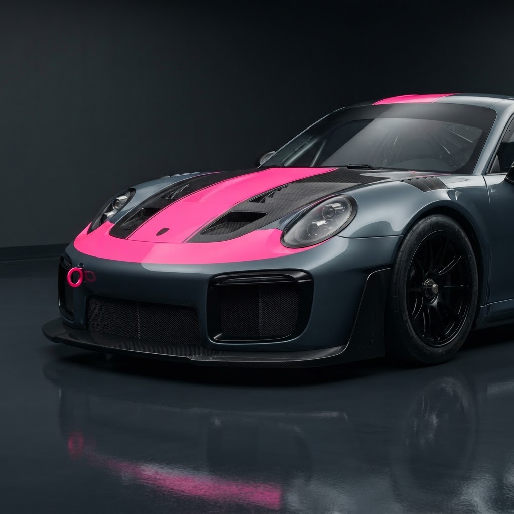 935 K3V Front End Kit — Black Splitter, Pink Bonnet Panel & Intake Surrounds