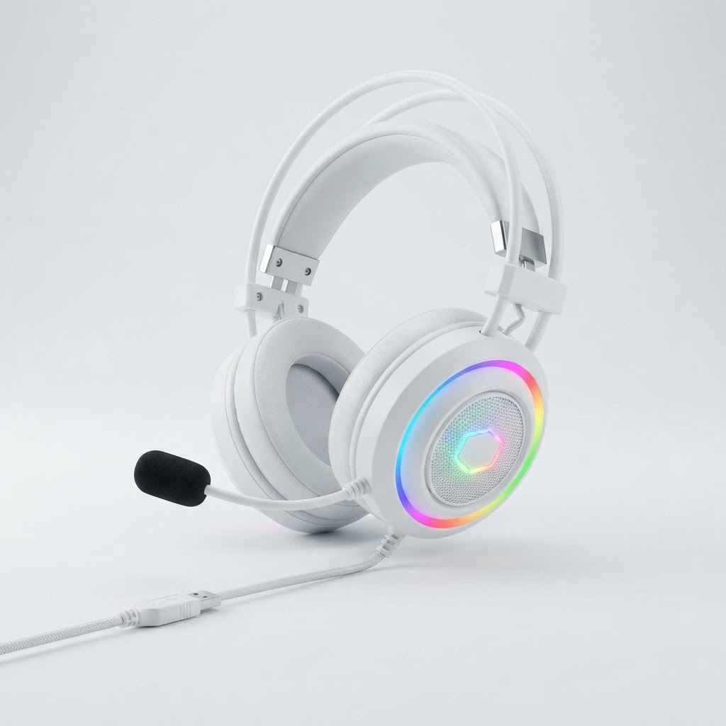 אוזניות גיימרים חוטיות GHS Eternal RGB לבן