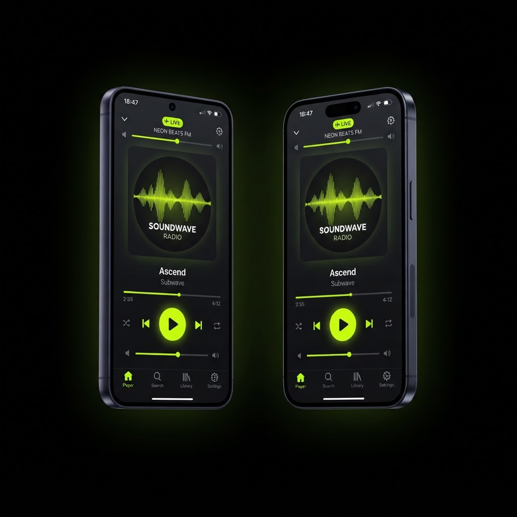 Aplicación móvil de radio en teléfonos Android e iPhone