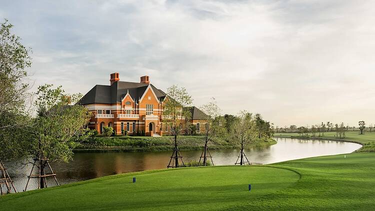 Premium golf course with championship presentation and water features