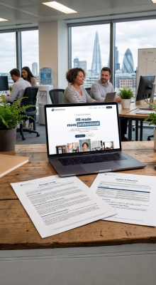 HR documents and laptop