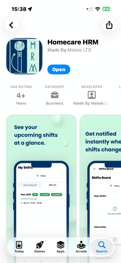 HRM Homecare - App Store listing