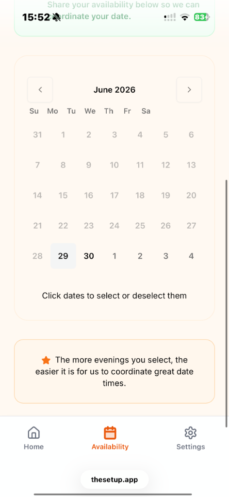 The Set Up - Availability Selection