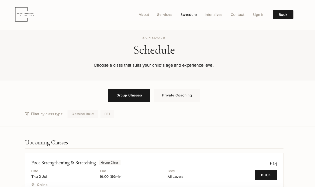 Schedule page