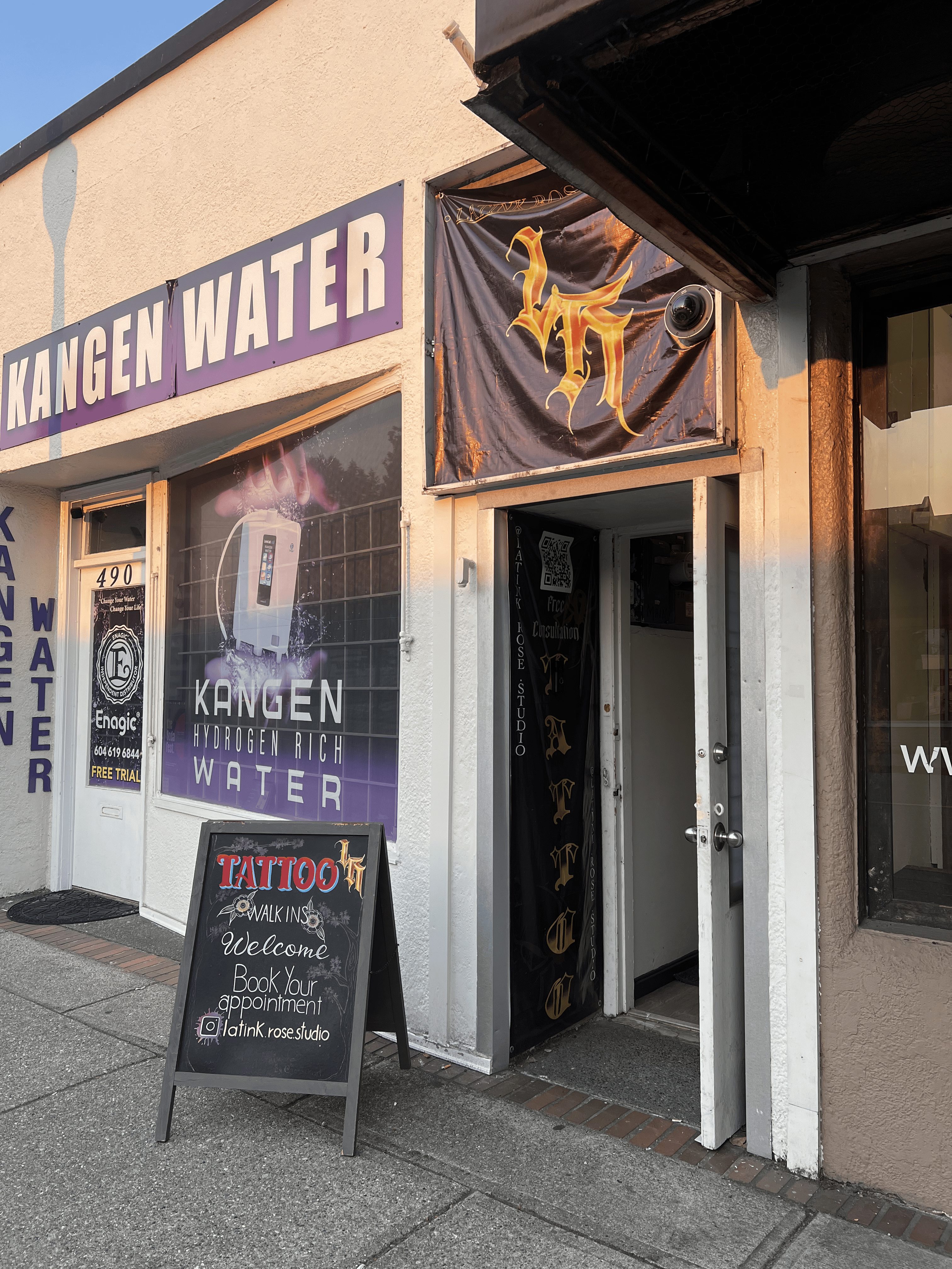 LATINK ROSE Studio Tattoo storefront on Columbia Street, New Westminster BC — walk-ins welcome, custom tattoo studio exterior