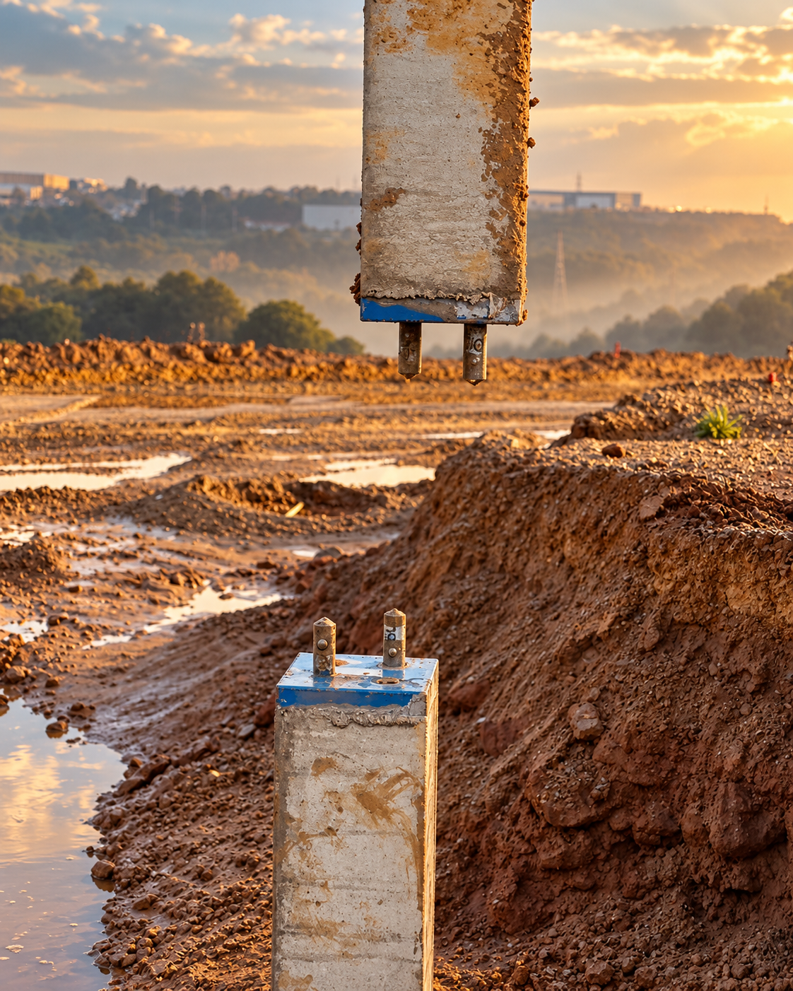 DI-BLOCK pile joints on site, view 1