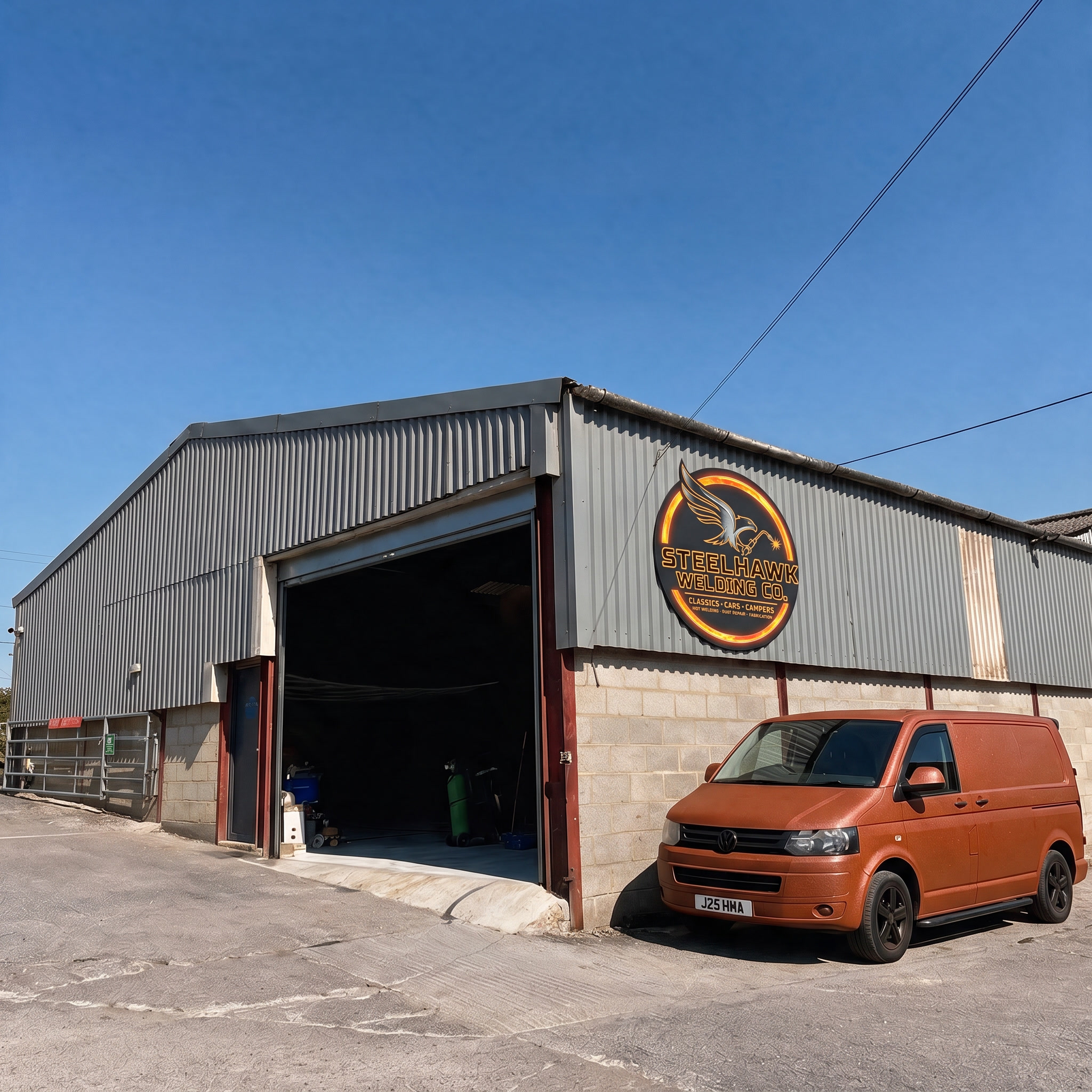 Steelhawk Welding Co. workshop and branded van at the new unit in Westbury, Wiltshire
