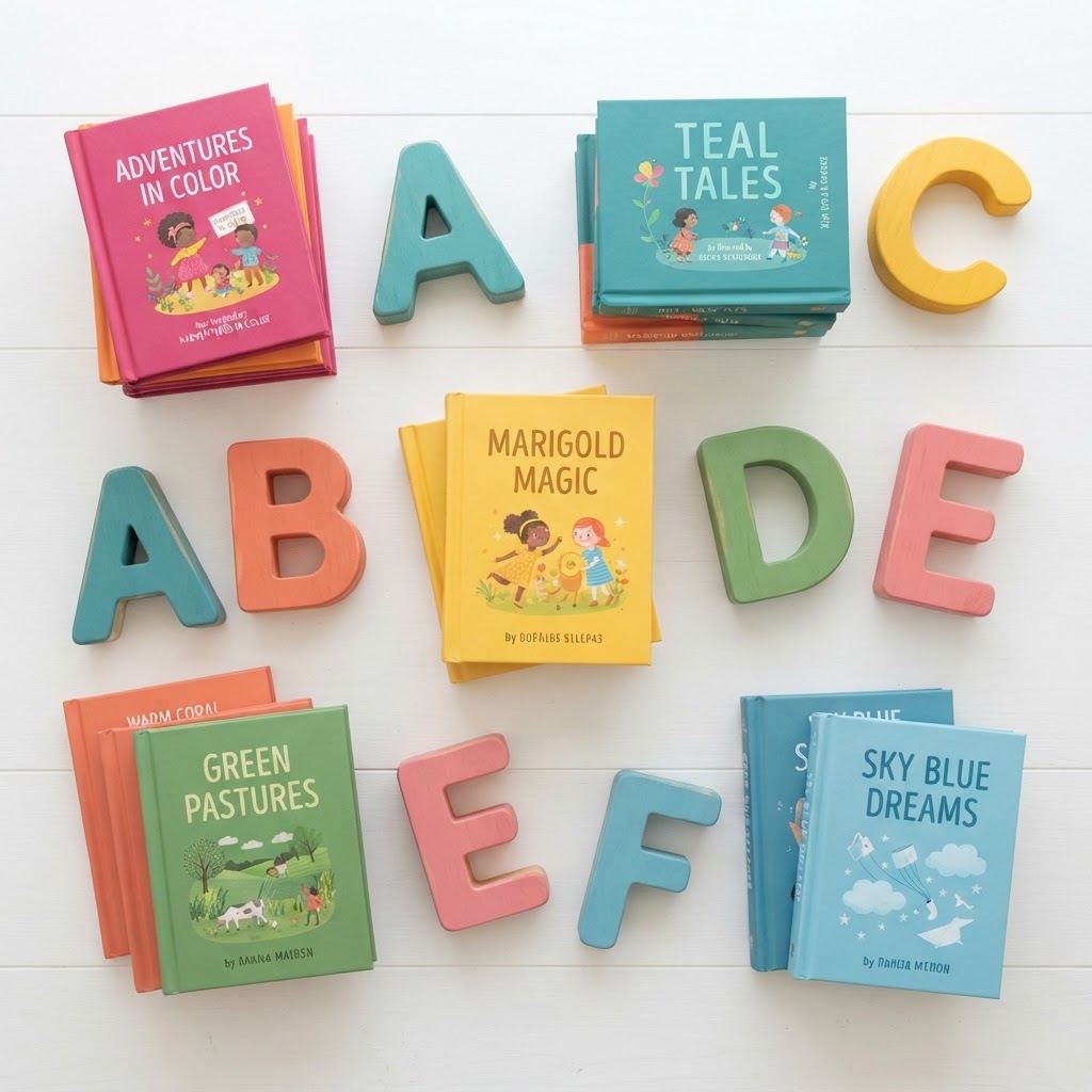 Colorful children's books and ABC blocks