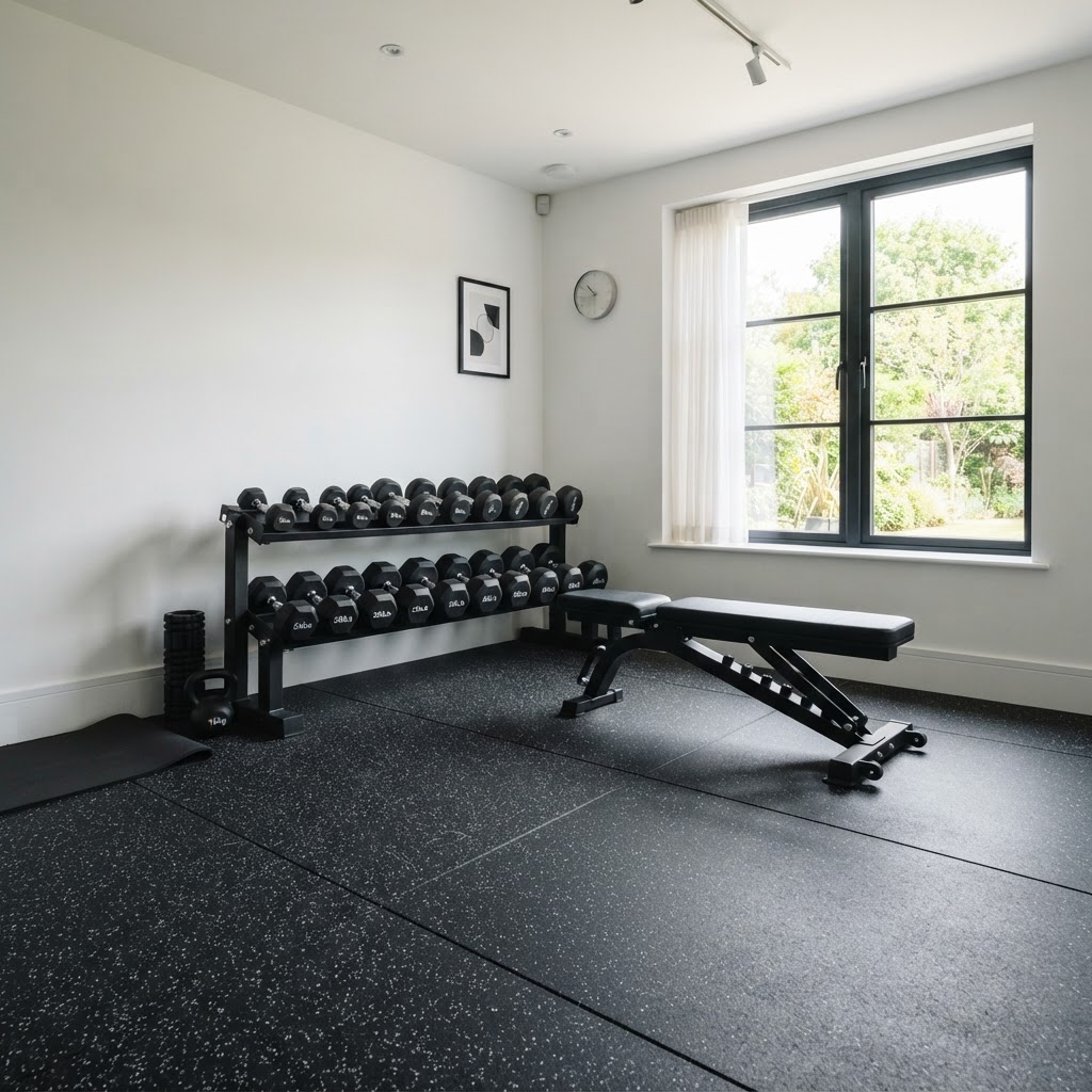 In-home gym flooring installation project 1 in a Northern Virginia home