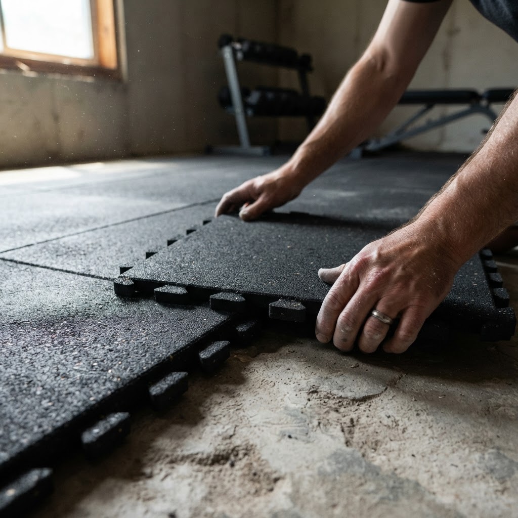 In-home gym flooring installation project 2 in a Northern Virginia home