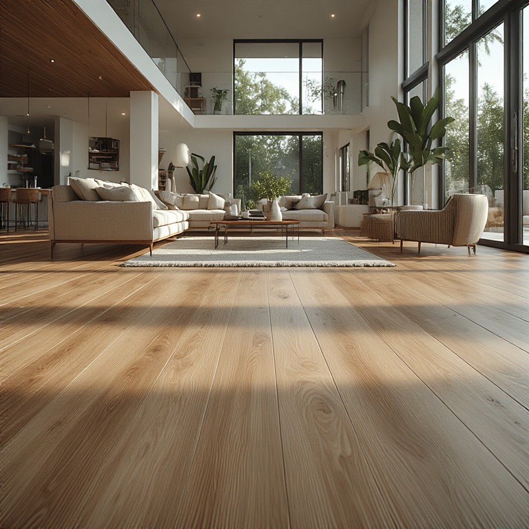 Beautiful newly installed hardwood flooring in bright home