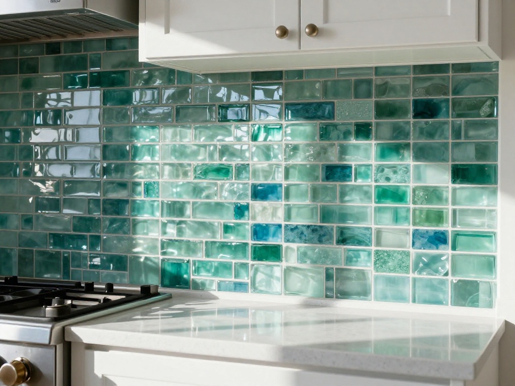 Glass tile kitchen backsplash — Floors and Beyond