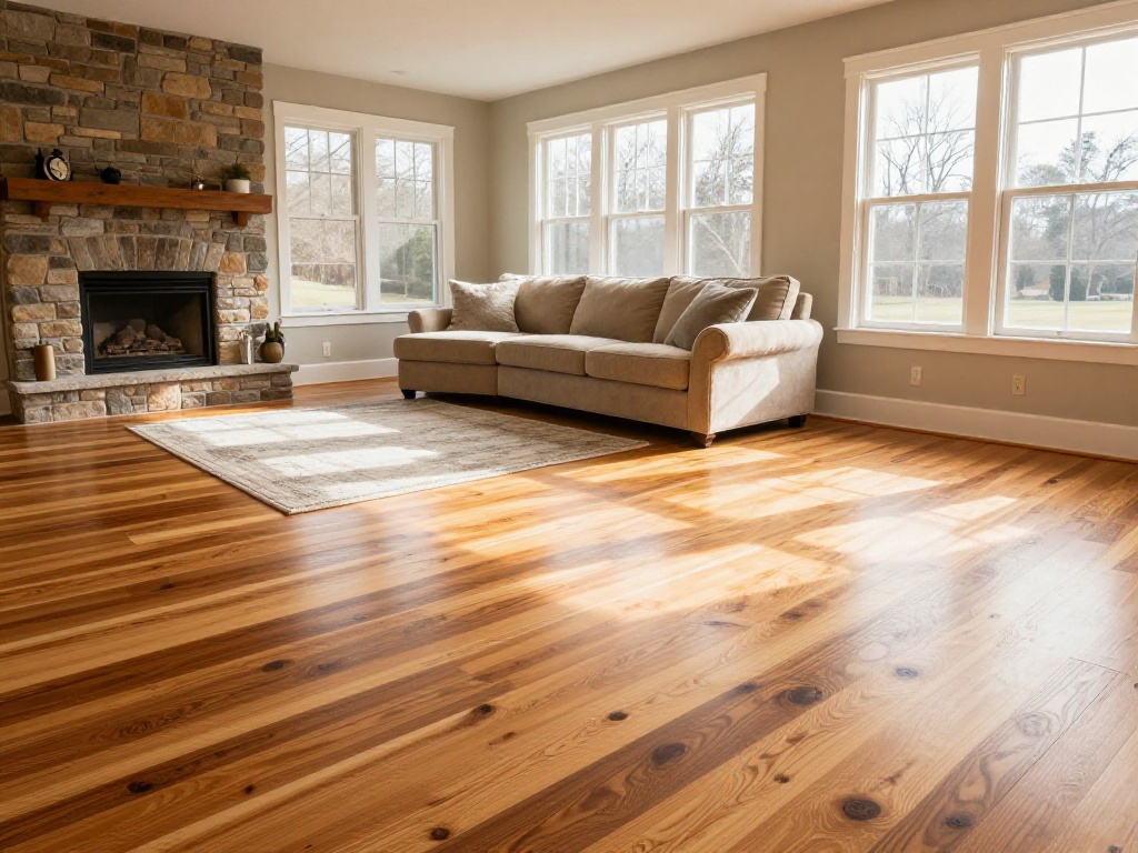 Hardwood living room with fireplace — Floors and Beyond