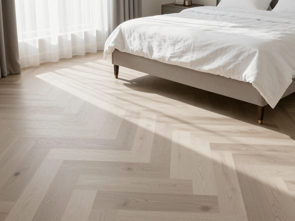 Herringbone hardwood bedroom flooring