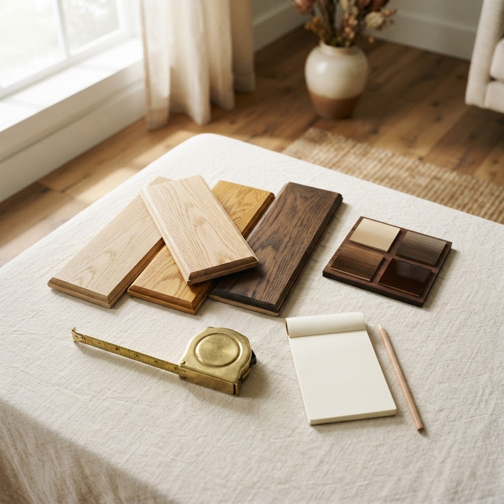 Reviewing Hardwood Flooring samples for a home in Fairfax, VA