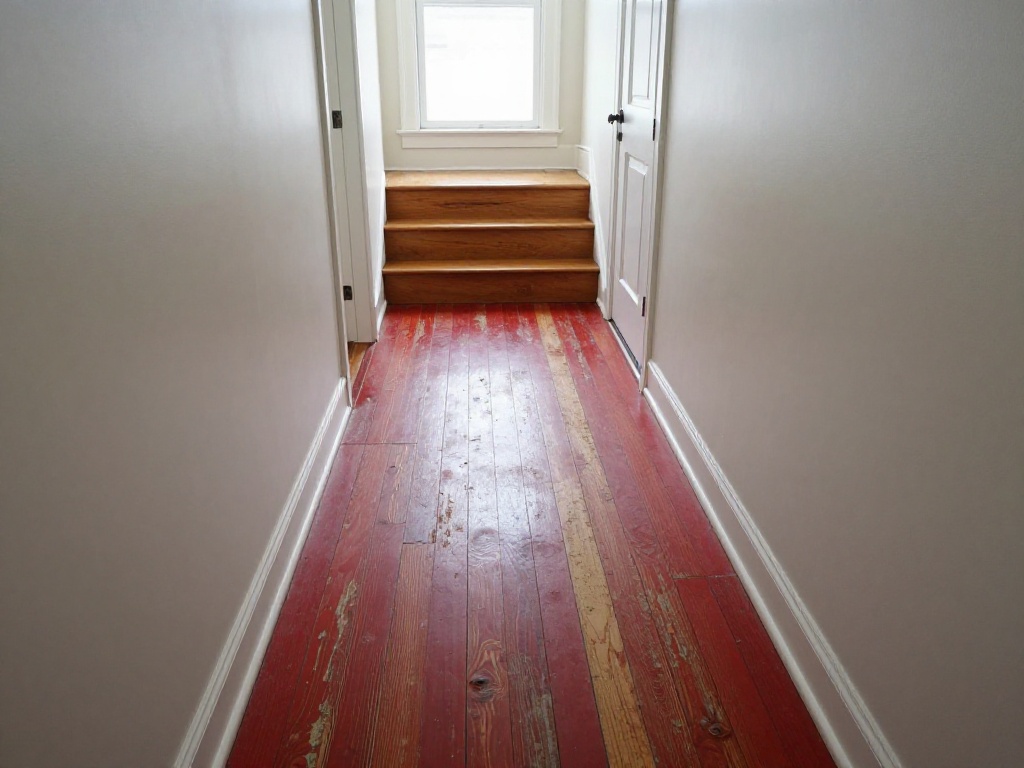 Worn hardwood floor before restoration