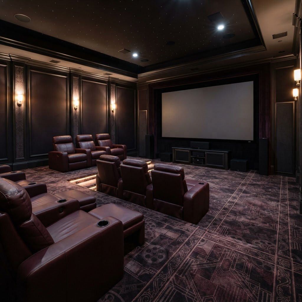 Home Theater Carpet installed by Floors and Beyond in Northern Virginia