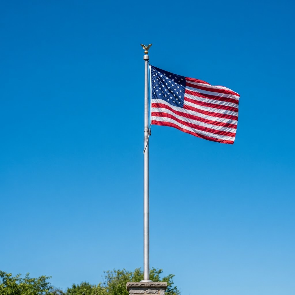 American flag flying at dusk