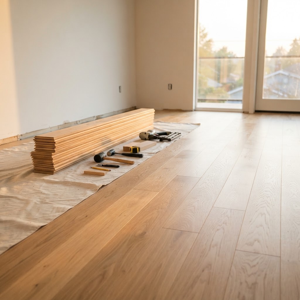 On-time flooring installation crew completing a project in a Northern Virginia home