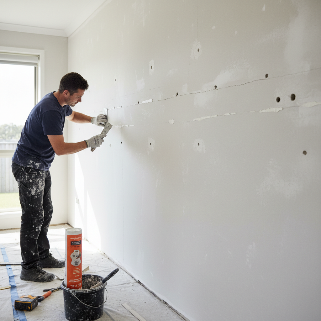 Wall crack filling preparation work - Bomaderry
