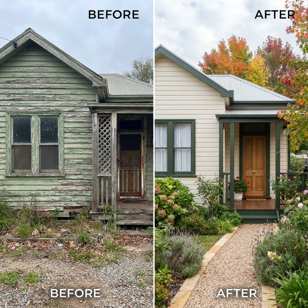 Heritage Weatherboard Cottage Repaint before and after in Bowral