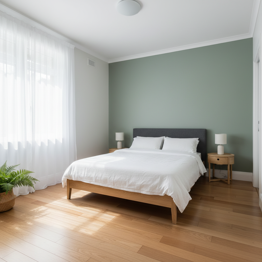 Sage green accent wall bedroom - Bowral