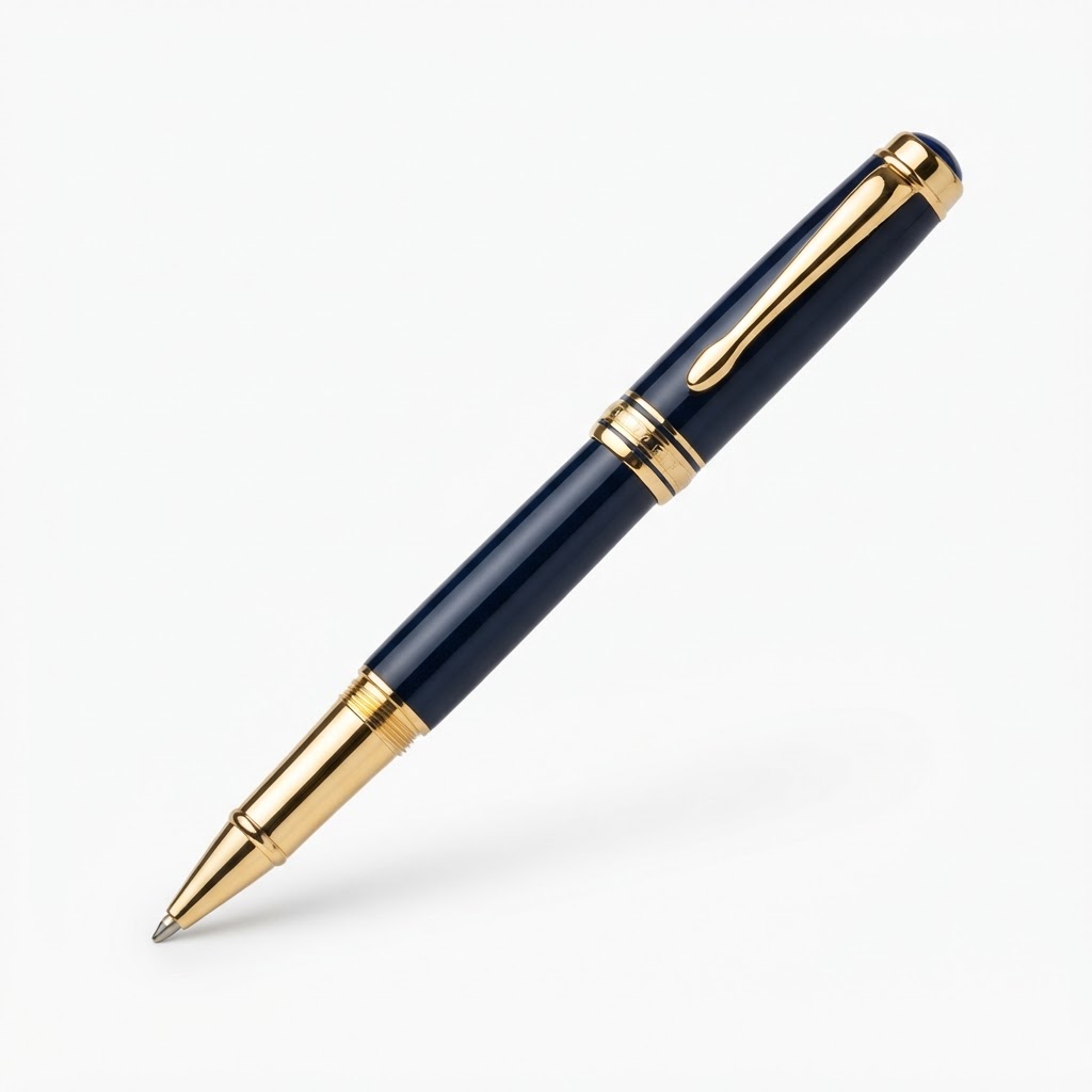 Scriveiner Midnight Blue Rollerball Pen - Luxury Pen, Real Gold Plating