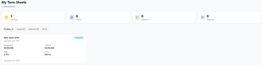 My Term Sheets Page