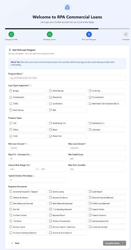 Onboarding First Loan Program Step