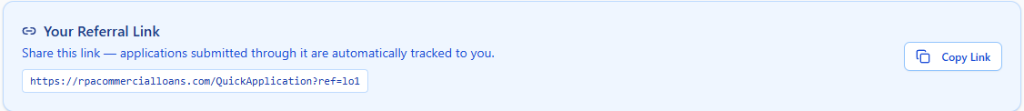 Your Referral Link, visible on the Dashboard and My Referrals page