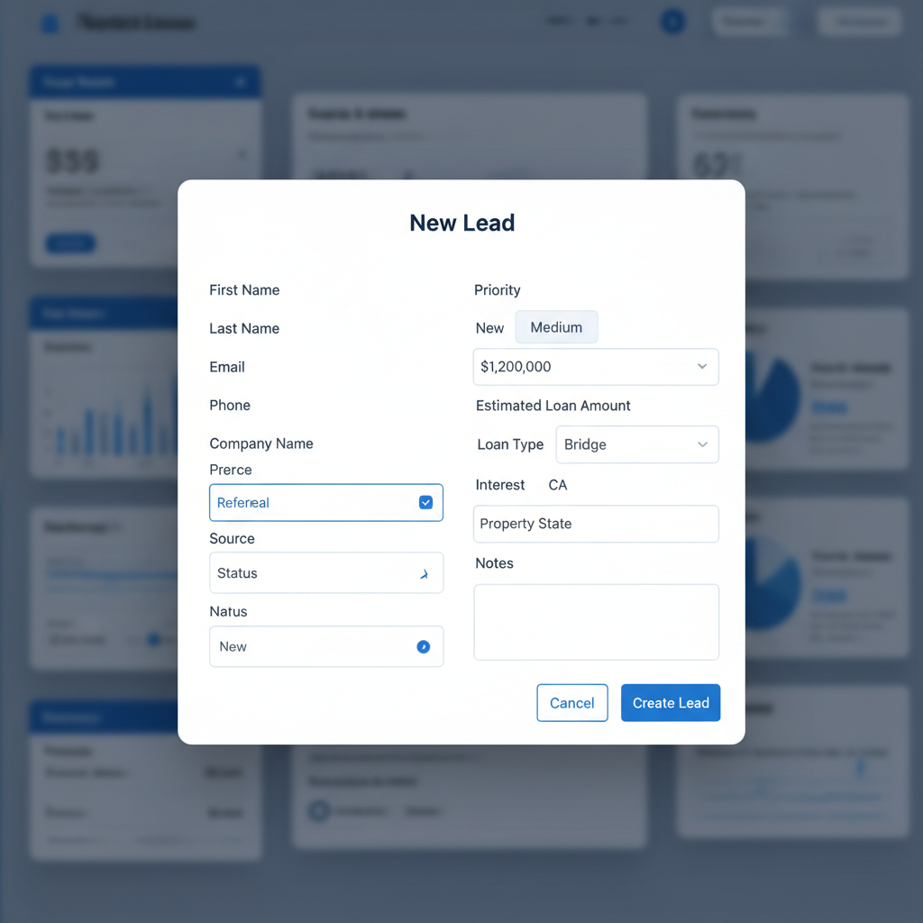 New Lead Form, Adding a Lead with Contact and Loan Details