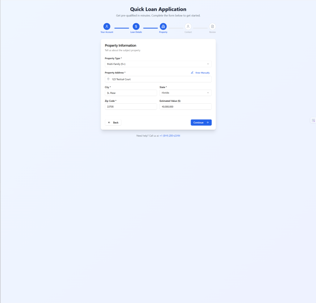 Quick Application, Step 2: Property Information