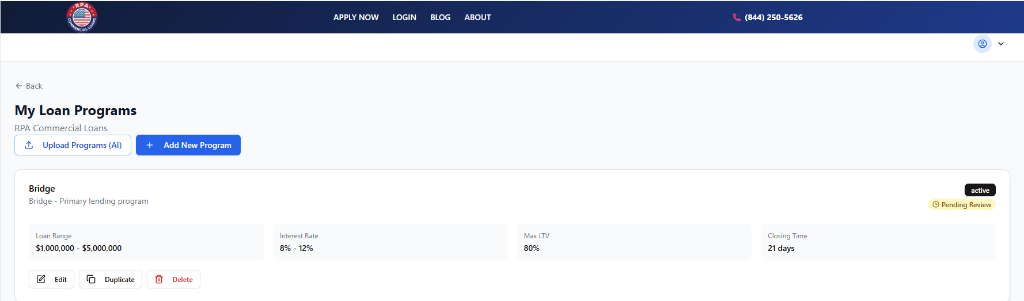 My Loan Programs Page