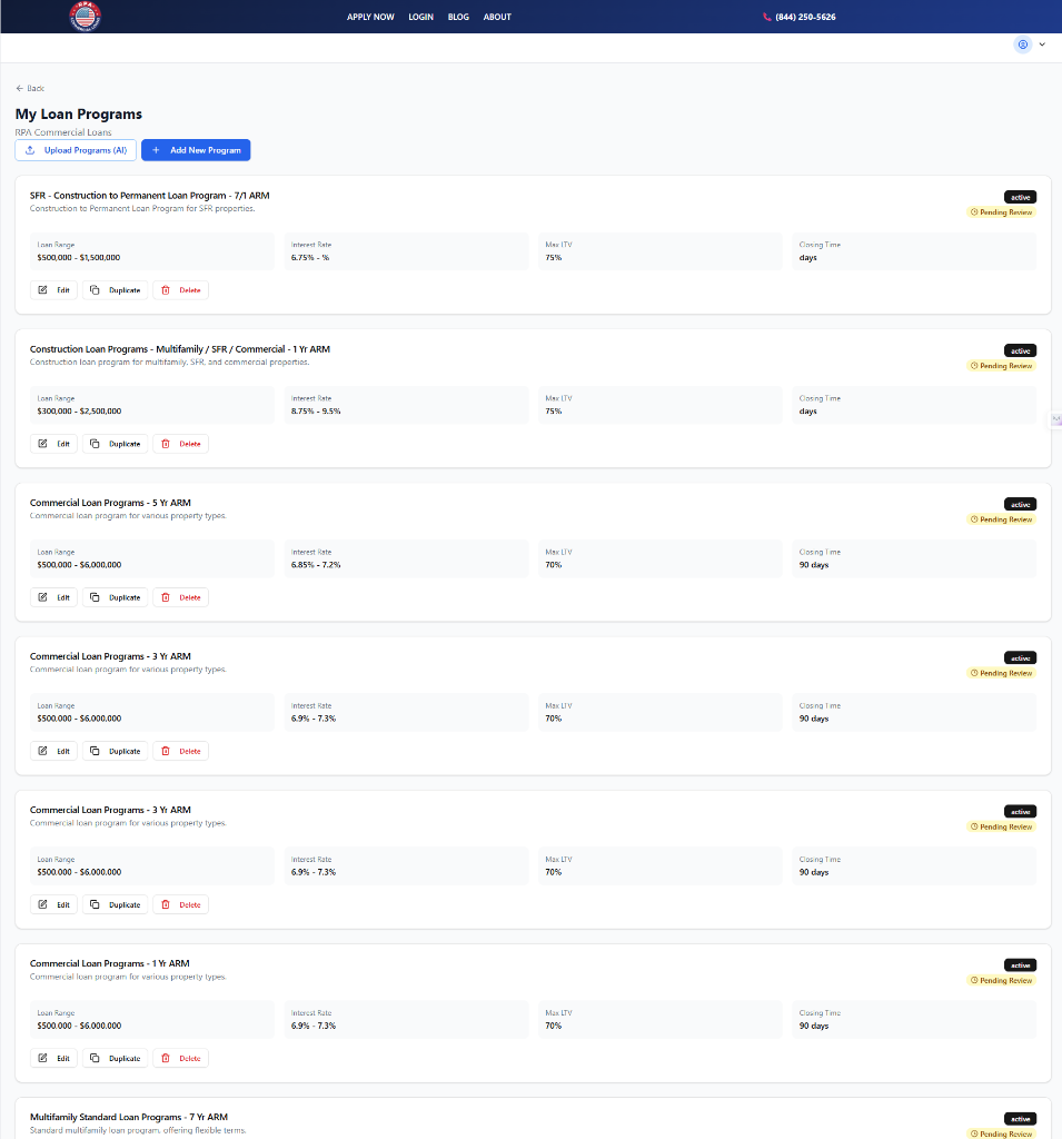 Created Program with Pending Review Status