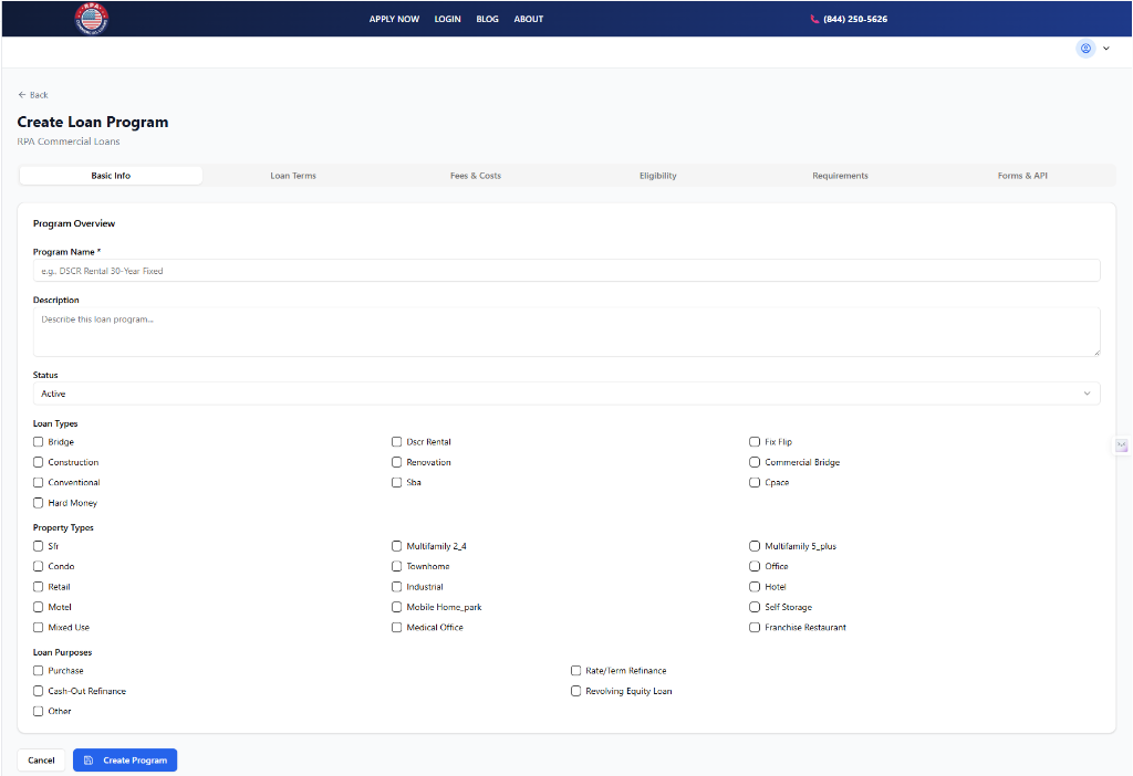 Program Form Basic Info Tab