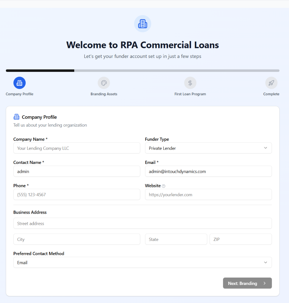 Onboarding Company Profile Step
