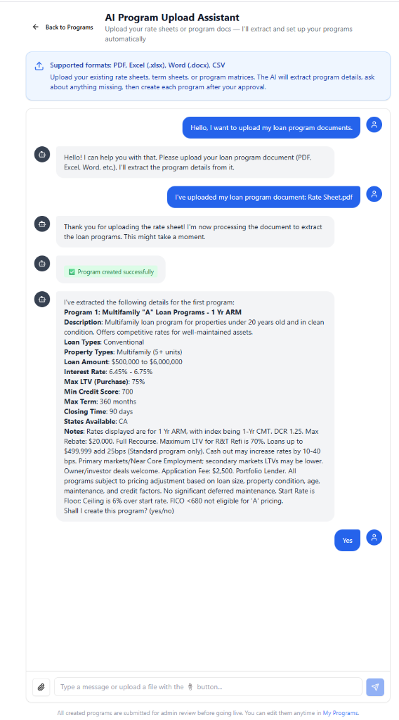 Program Created Successfully Confirmation in Chat