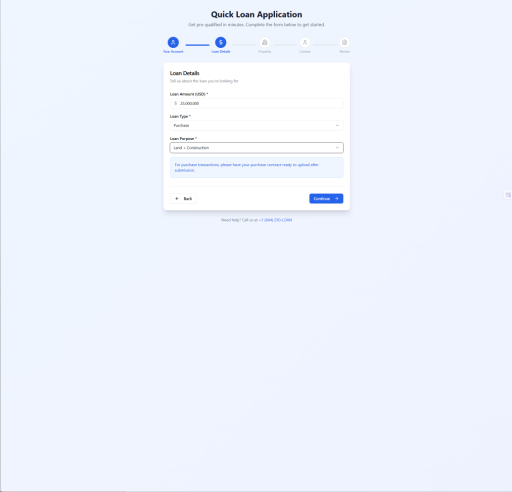Quick Application, Step 1: Loan Details