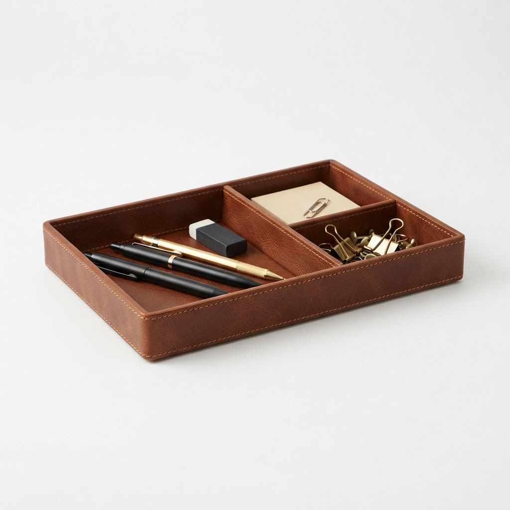 Leather Desk Organizer Tray, Executive Office Storage