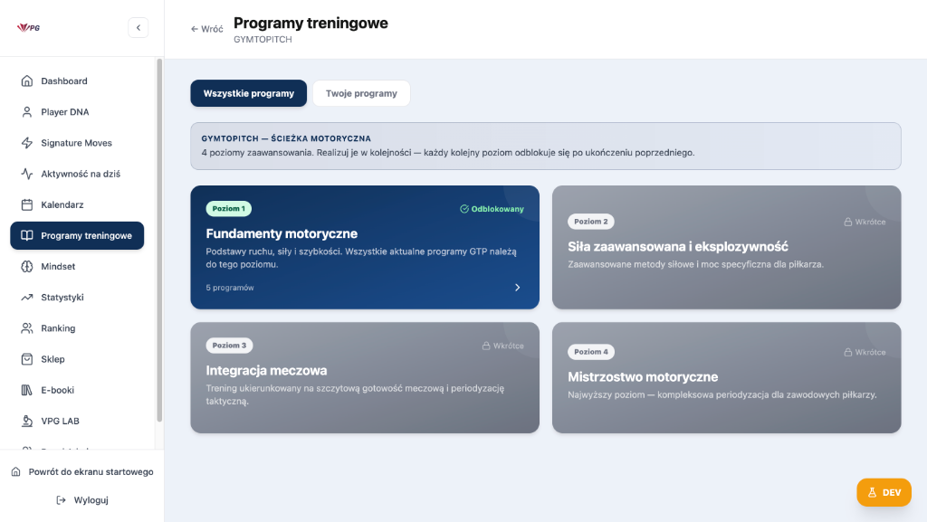 GymToPitch — poziomy programów motorycznych