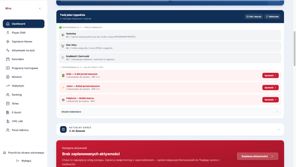 Dashboard VirtualPitch VPG