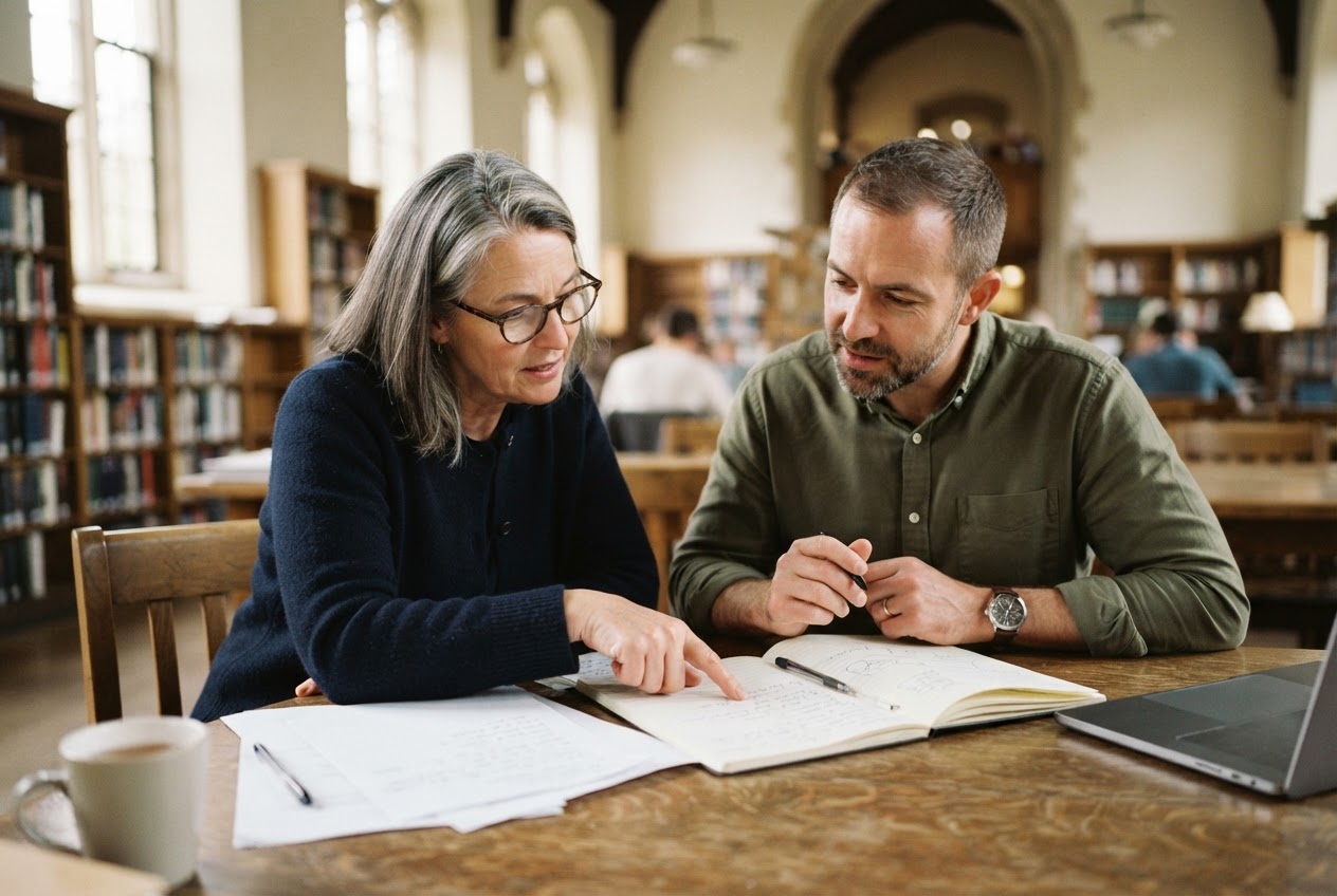 Academic colleagues reviewing research together