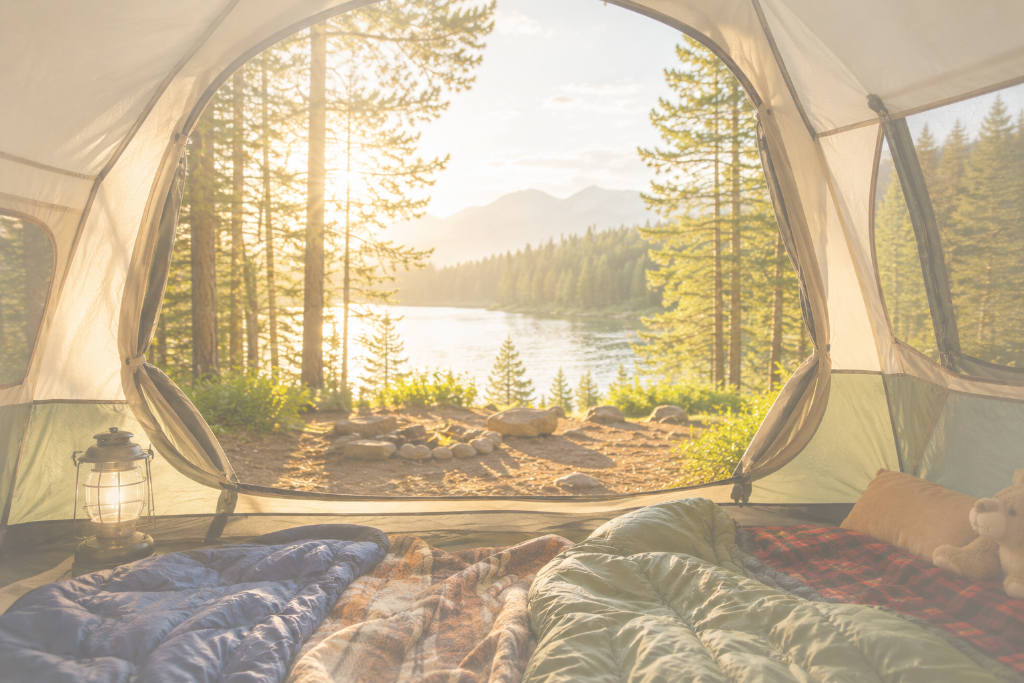 A campsite at golden hour