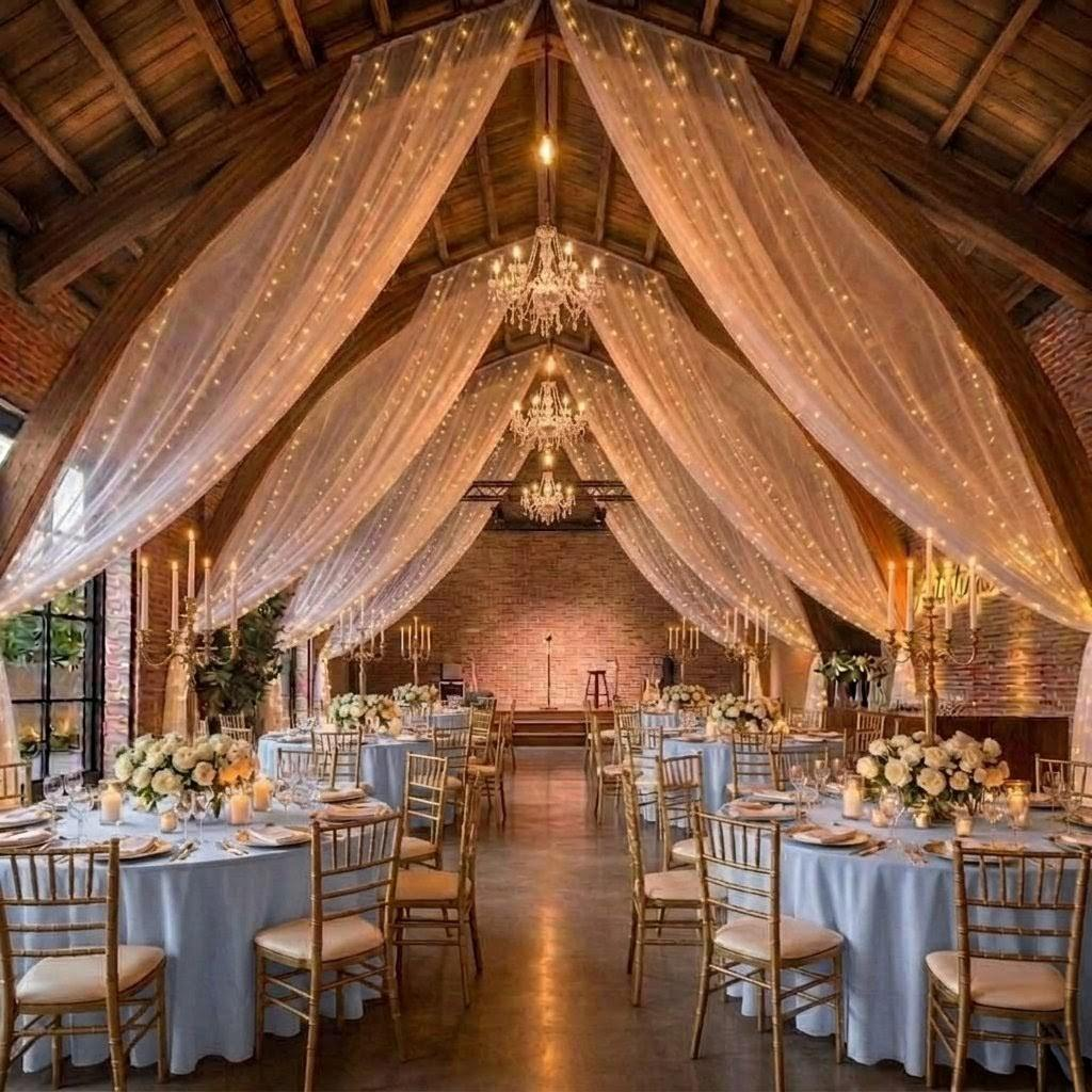 Stunning venue transformation with draping and lighting